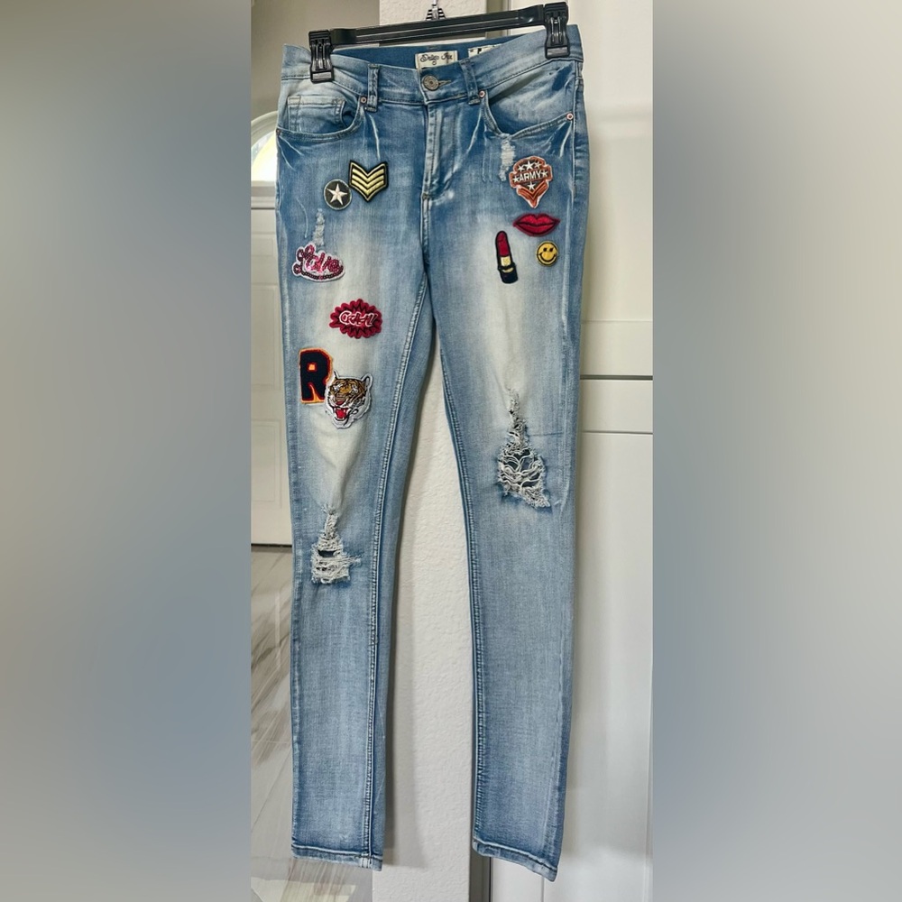 Indigo Blue Skinny Jeans with Distressed Details